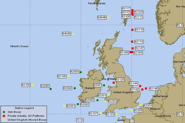 Mesomap of nearby weather buoys